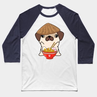 Funny Pug Eating Noodles Baseball T-Shirt
